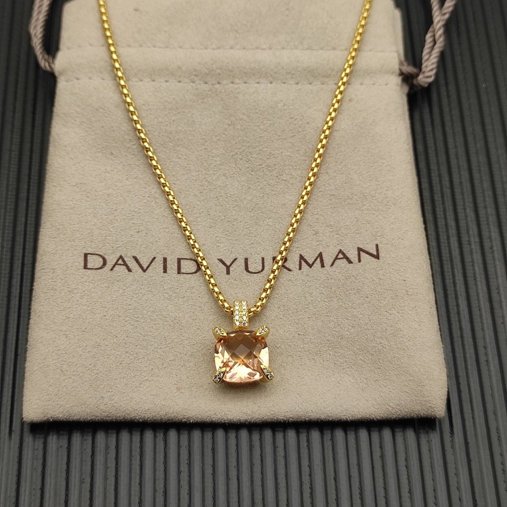 David Yurman Gold Necklace with Pink Champagne Morganite Pendant